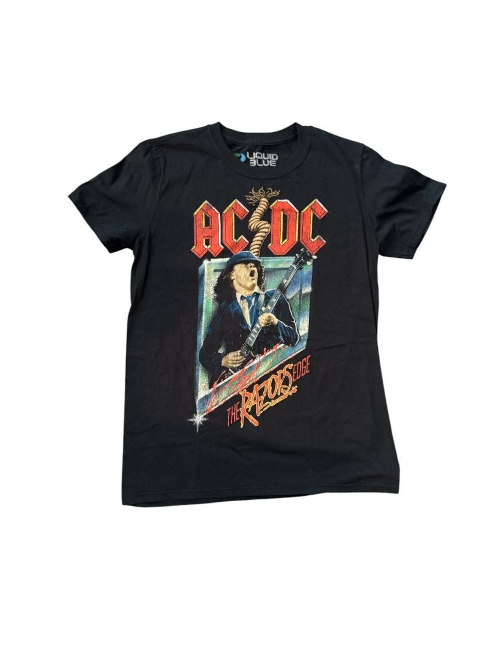 Liquid Blue AC/DC Black Short Sleeve Graphic Tee with Red Lettering